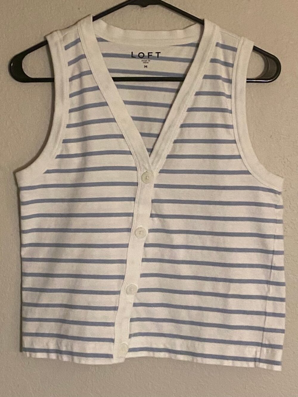 LOFT Medium V-Neck Cardigan Tank Top White & Blue